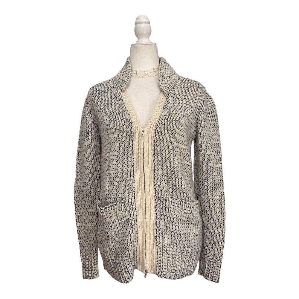 3.1 PHILLIP LIM Double Collar V-Neck Marled Yarn Wool Blend Cardigan chunky knit - Picture 8 of 16